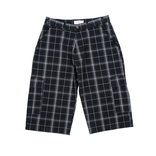Plaid Cotton Cargo Shorts (Black)