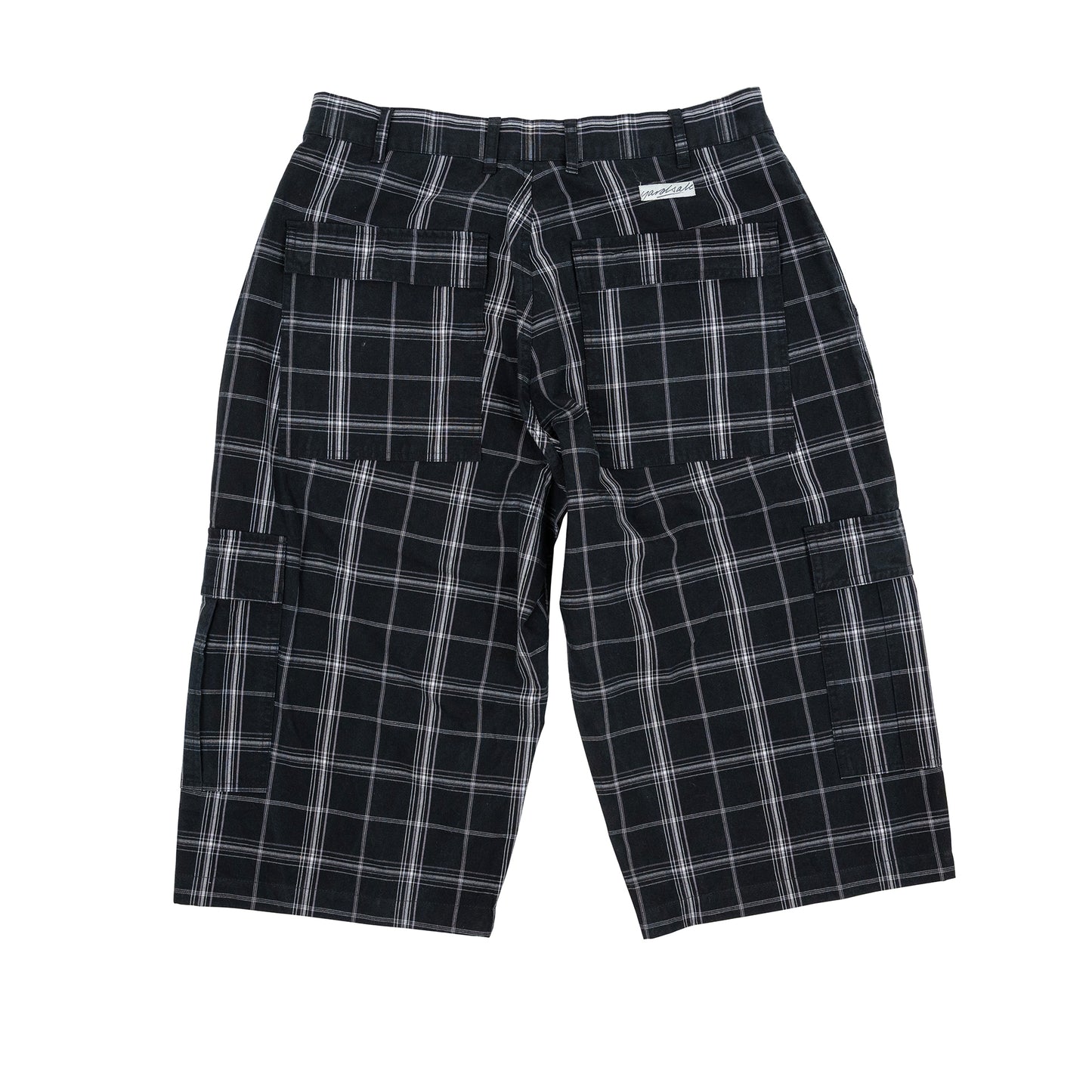 Plaid Cotton Cargo Shorts (Black)