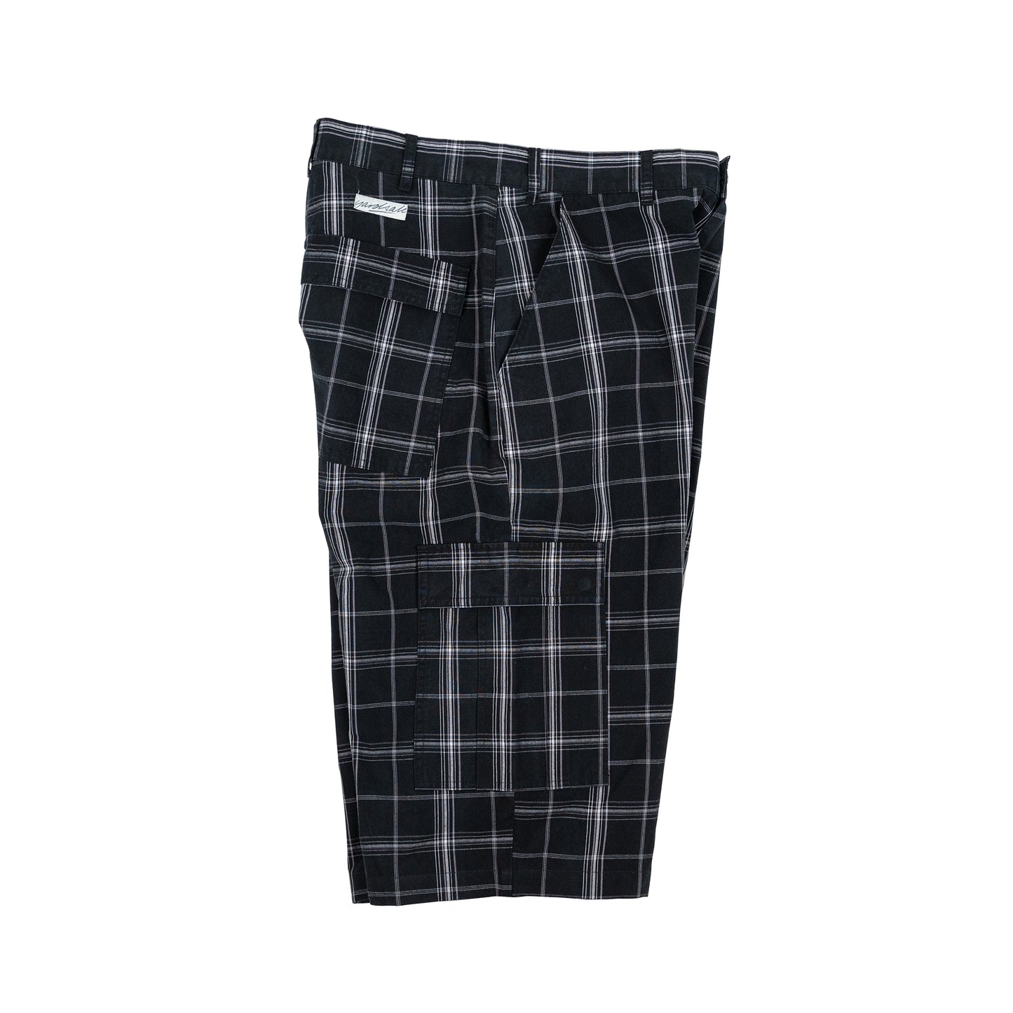 Plaid Cotton Cargo Shorts (Black)